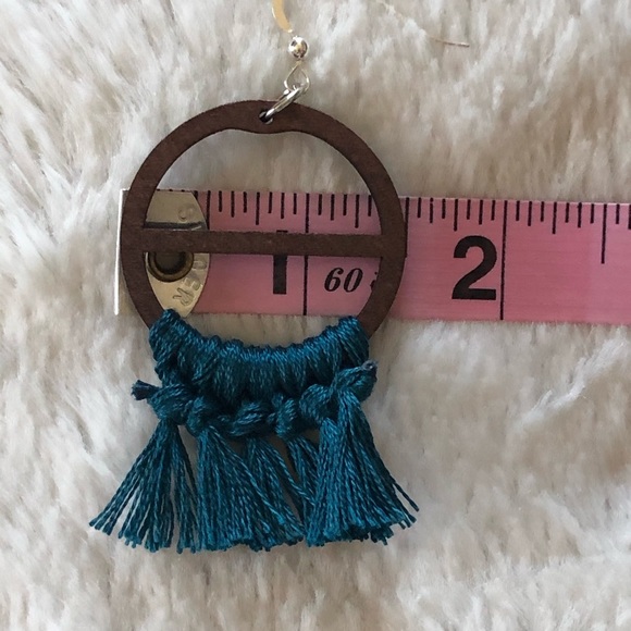 Teal Tassel Earrings | Dark Wood, Cotton & Silver - Picture 11 of 11